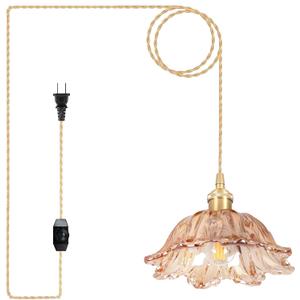 Plug in Pendant Light Fixtures,Hanging Light Fixture Amber Glass Pendant Light 10.6in E26 Pendant Lighting for Kitchen Island, Bedroom, Dining Room, Living Room