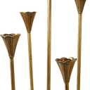 Candle Holder Vintage Candlestick Holder Stand for Stick Taper Candle, 5-Arm Cast Iron Candelabra for Wedding Centerpiece Table Decorations Fireplace Mantel Decor, Antique Brass
