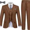 Boys Formal Suit Set Kids Tuxedo Suits for Boys Easter Wedding Outfit with Ties and Pocket Square 4 Pcs Set 5T, Brown
