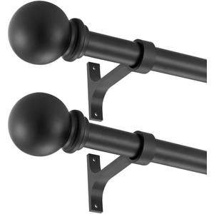 2 Pack Matte Black Curtain Rods, 48-84" Adjustable, Heavy Duty 1 Inch Diameter with Ball Finials