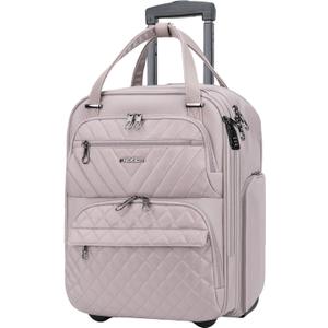 KROSER Carry On Underseat Multi-functional, 16-inch Underseater Lightweight Overnight Suitcase for Women, Dusty Pink