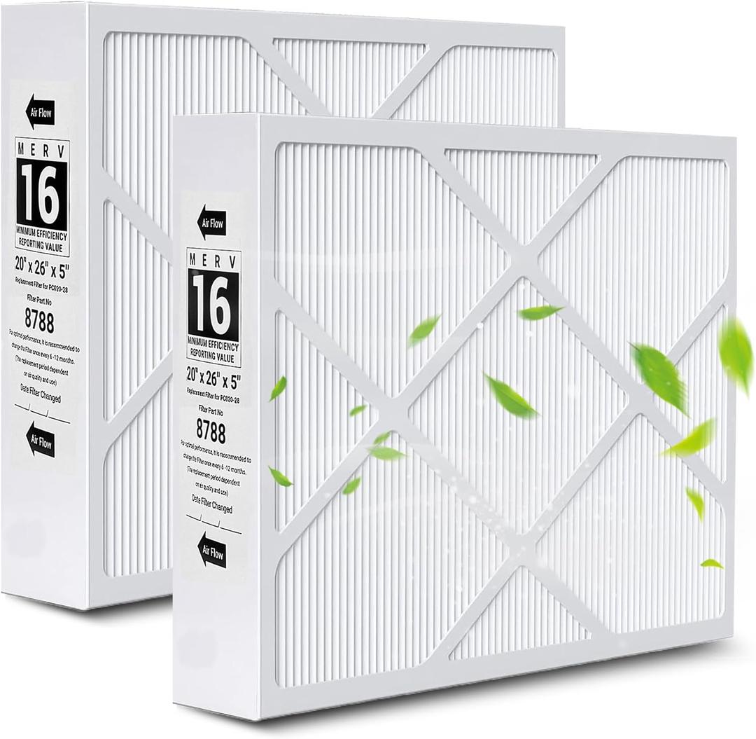 2 Pack X8788 Filter 20x26x5 Furnace Air Filter Replacement, Compatible with Lennox 8788 and Pureair PCO20-28 Air Cleaner, MERV 16 Filter