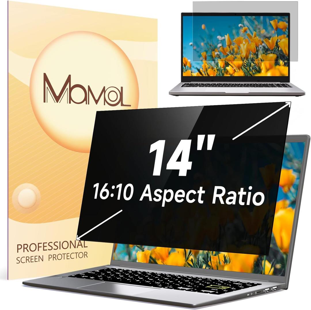 Mamol Laptop Privacy Screen 14 Inch for HP/Dell/Acer/Samsung/Asus/ Lenovo/Toshiba, Removable 16:10 Aspect Privacy Filter Screen Protector, Anti Glare Blue Light Laptop Screen Shield 14 in