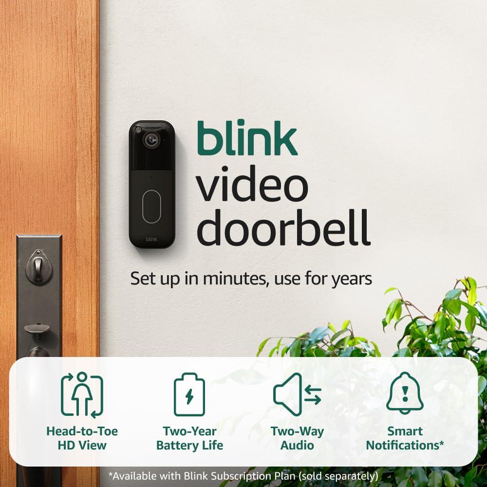 Blink Video Doorbell (newest model) Head-to-toe HD view, two-year battery life, and simple setup. Sync Module Core included System (Black)