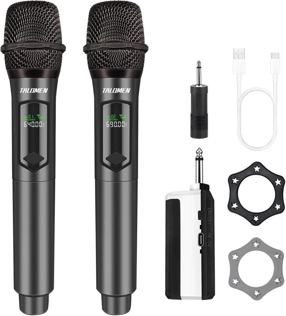 Wireless Microphone,Professional Dual Handheld Cordless Dynamic Mic System with Rechargeable Receiver(160 Ft),Karaoke Microphone Set for Singing,Karaoke,Wedding,DJ,Party,Speech,Church,K60-2 (Gray)