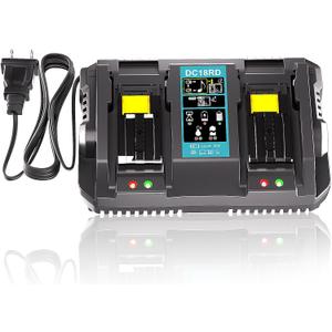 Dual Ports Replacement 14.4V-18V Charger for Makita Battery Charger DC18RC DC18RD DC18RD, Compatible with Makita Battery 18V-14.4V BL1815 BL1820 BL1830 BL1850 BL1860 BL1840 BL1430 BL1415