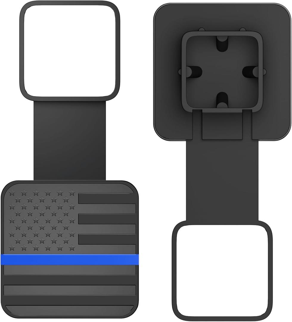 2 Inch Trailer Hitch Cover with American Flag, Metal Trailer Hitch Cover Fit for 2 Inch Hitch Receivers Class 3 4 5,2'' Rubber Hitch Tube Cover Plug Cap (Black&Thin Blue line)