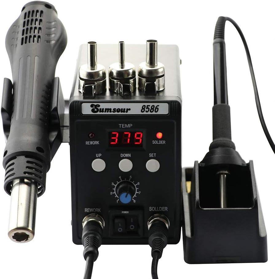 Soldering Station Black 8586 700W 110V Hot Air Gun Solder Iron SMD SMT BGA Rework Desoldering Welding Repair Tools (Black 8586 SET-1)