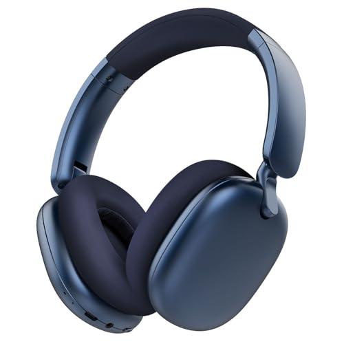 RORSOU C6 Active Noise Cancelling Headphones, Wireless Over Ear Bluetooth Headphones, 60H Playtime, Lightweight Folding Deep Bass Comfort Fit Ear Cups Headset with Mic for iPad/Travel/PC/Home Blue