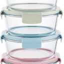 8 Pcs Round Glass Containers with Lids Airtight 4 Cup Glass Storage Containers Set Meal Prep Containers for Soup Leftover Microwave, Dishwasher, and Freezer Safe(4 Sets)