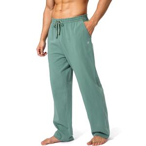 Pudolla Men's Cotton Yoga Sweatpants Athletic Lounge Pants Open Bottom Casual Jersey Pants for Men with Pockets (Medium, Green)