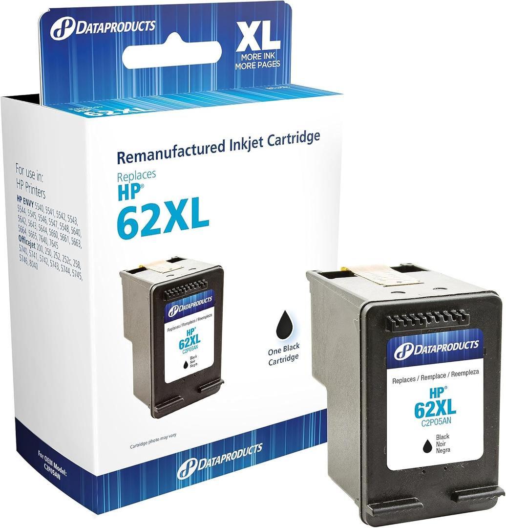 Dataproducts Brand Remanufactured High Yield Ink Cartridge Replacement for HP 62XL (C2P05AN) | Black