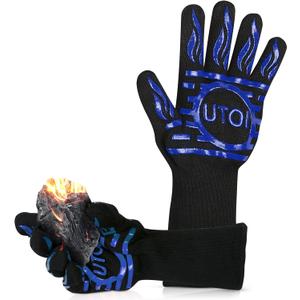 BBQ Grill Gloves 1472F Heat Resistant, XL Long Non-Slip Oven Mitts for Baking, Kitchen, Campfire, Smoker and Outdoor Cooking, EN407 Certified, Washable, Blue