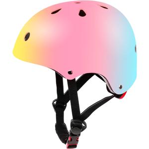Color Gradient Adjustable Kids Bike Helmet Toddler Helmets for 3-5-8-14 Years Kids Girls Boys Youth Bicycle Helmet for Scooter Balance Bike Roller Skating Skateboard (Yellow pink blue)