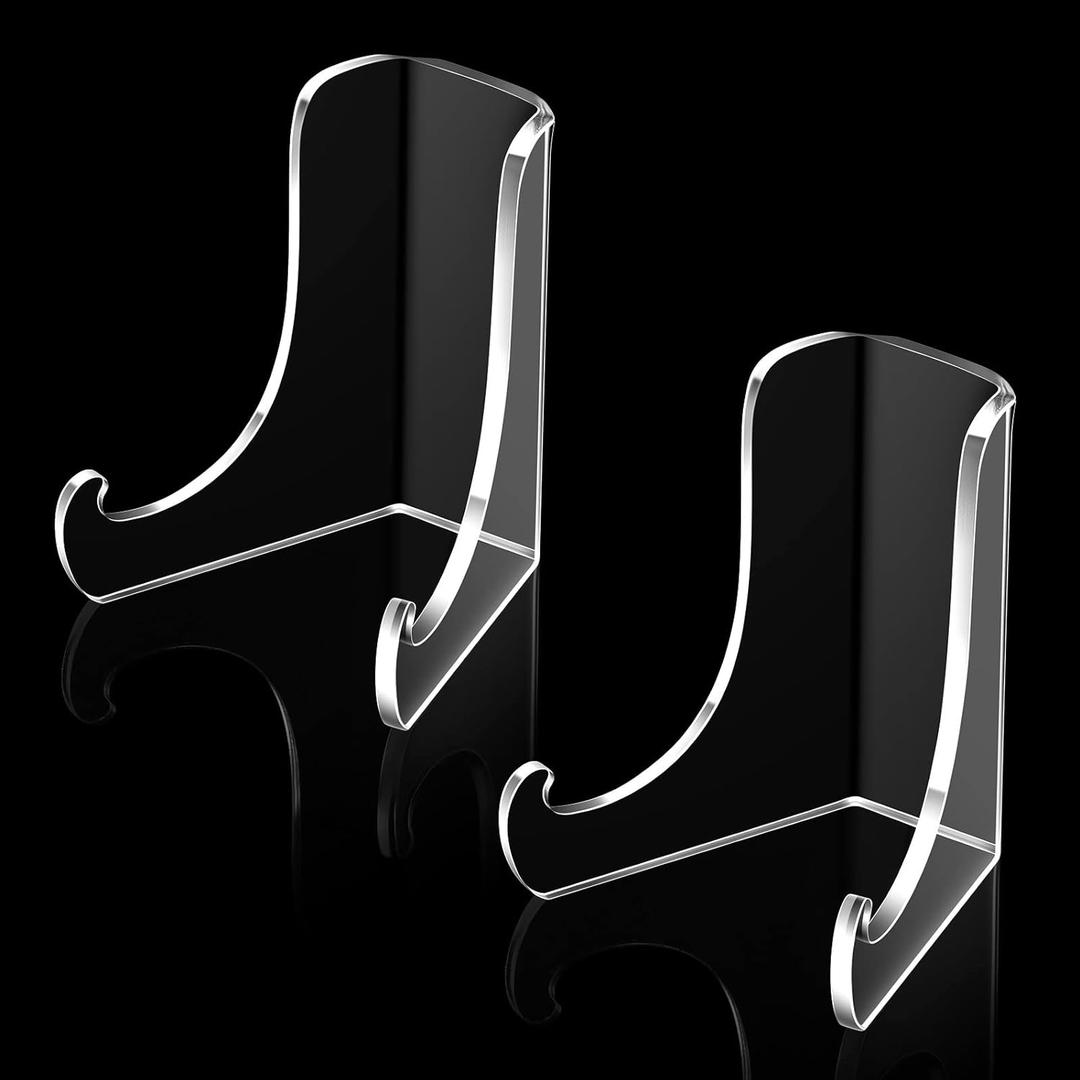 Chunful 2 Pieces Acrylic Plate Stands Clear Acrylic Easels Display Stands with Deep Support Shelves for Display Card Holder Photos Book Picture Table Top Holder Home Decors (3.5 x 3.5 x 4.5 Inch)