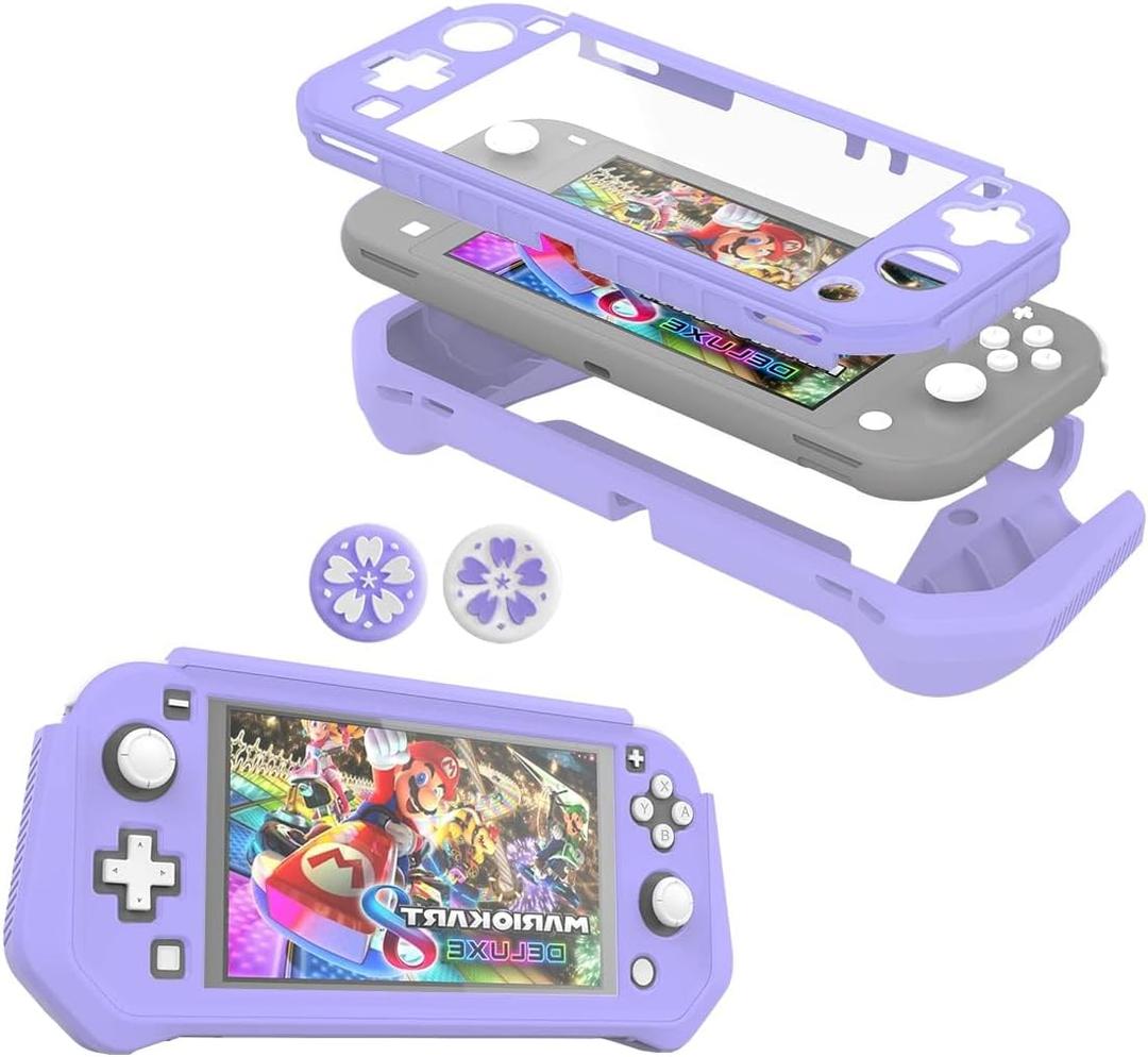Protective Case for Nintendo Switch Lite, Switch Lite Case with Detachable Screen Protector Cover + Hand Grip Case Compatible with Nintendo Switch Lite 2019 (Purple)