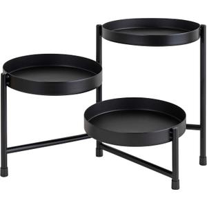 Kate and Laurel Finn Modern Tri-Level Metal Plant Stand, 7.25 x 7.25 x 10, Black, Indoor Multi-Tiered Plant Stand for Tabletop