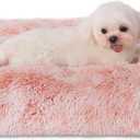 Bedfolks Waterproof Crate Bed, Plush Dog & Cat Bed with Washable Cover, Faux Fur Kennel Pad, 17"x12", Pink (XX-Small(17x12''))