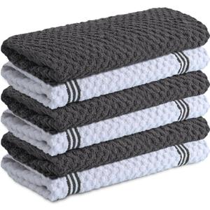 Infinitee Xclusives 100% Cotton Kitchen Towels - 15x25 Inch Ultra Soft Tea Towel, Super Absorbent Terry Dish Towels for Kitchen Linens |Grey| 6 PAck