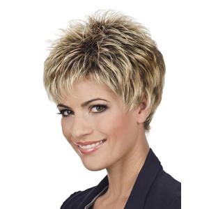 SEVENCOLORS Short Pixie Cut Wigs for White Women Mixed Blonde Short Wigs with Brown Roots Synthetic Natural Hair Wigs for Women (Blonde with dark root)