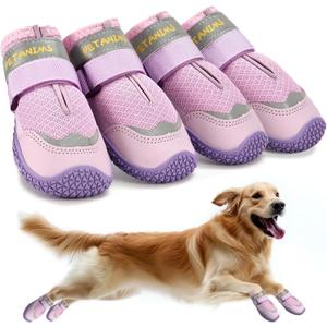 Dog Shoes for Large Dogs, Medium Dog Boots & Paw Protectors for Winter Snow, Breathable Dog Booties for Hot Pavement, Hardwood Floors Purple Size 8 (#8(width 2.75 inch) for 74-91 lbs)