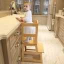 Kitchen Step Stool for Toddlers with Non-Slip Mat, WOOD CITY Wooden Kids Montessori Learning Stool Tower, Toddler Standing Tower Helper for Kitchen Counter and Bathroom Sink(Burlywood)