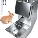 Rabbit Feeder - Small Animal Stainless Steel Gravity Feeding Trough with Lid, Outdoor Durable Cage Feeder Holds Several Days' Food (4 Inch/1.5Lbs)