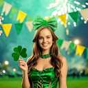 4 x St. Patrick's Day Shamrock Bow Headband for Women Girls Glitter Green Clover Leaf Headband Hair Band Irish Saint Patrick Party Festival Parade Accessories (Green)