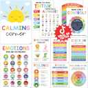 12 Calming Corner Classroom Posters (10x14) - Feelings Wheel Chart & Emotions Poster For Kids, Calm Down Corner Supplies For Therapy Office Decor, Mental Health Wall Decorations For Preschool (11x17 inches)