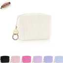 Mini Makeup Bag, Corduroy Small Cosmetic Bag for Purse with Ring Buckle, Portable Travel Makeup Pouch for Lipsticks, Chapsticks, Coin, Earphone, Credit Card (Beige)