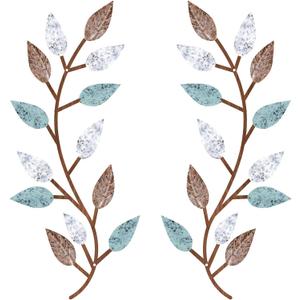 Zhengmy 2 Pieces Metal Tree Leaf Wall Decor Vine Olive Branch Leaf Wall Art Living Room, Hallway Wall Decor Outdoor Decoration, (Blue Brown Colors)