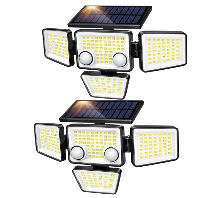 Solar Outdoor Lights - 3000LM 188 LED Motion Sensor Outdoor Lights, 4 Heads Security Light,IP65 Waterproof, Easy Install,270°Wide Angle Flood Wall Light with 3 Modes for Backyard Yard (2 Pack)