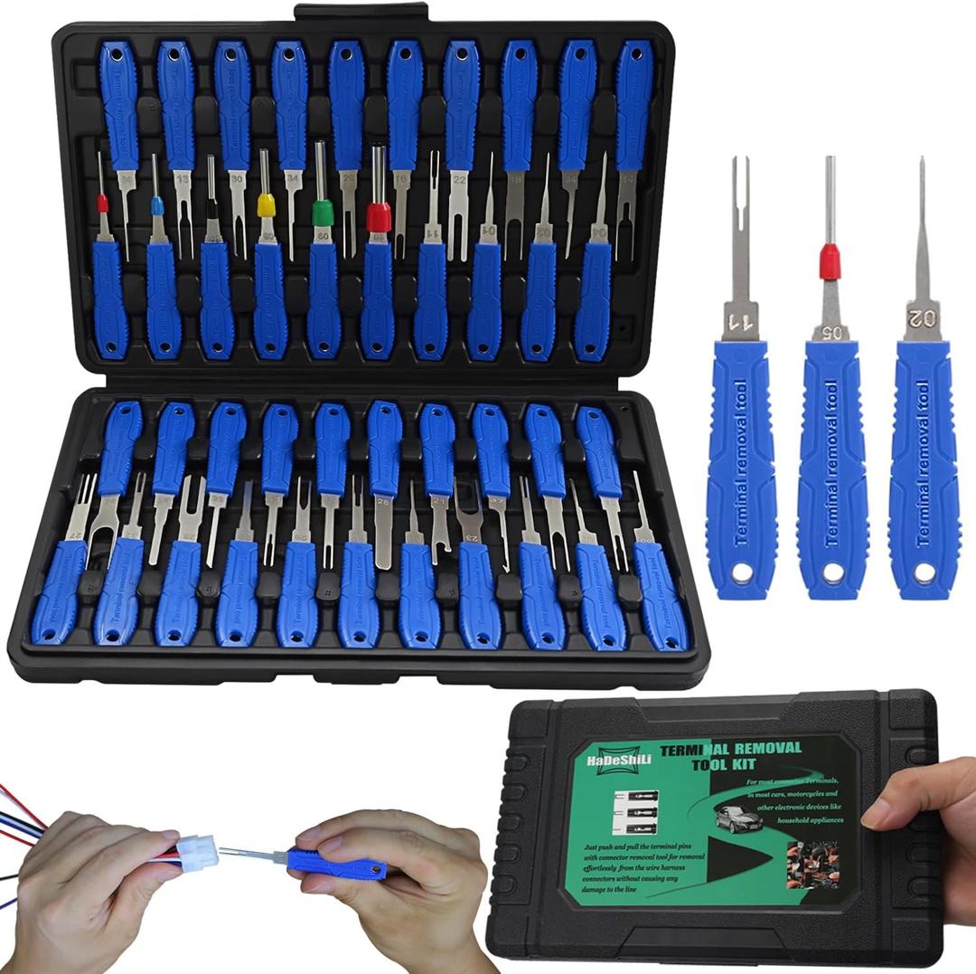 Terminal Removal Tool Kit - 41pcs Electrical Pin Removal Tools Automotive Depinning Tool Kit with Blow-Molded Case for Most Connector, Blue