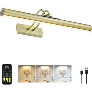 Picture Light,Magnetic Cordless Wall Light,16inch Art for Painting Light,5000mAh Battery Accent Light with Remote Timer and Dimmable for Display, Frame, Portrait, Artwork-Antique Brass