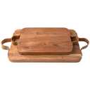 Karma, Acacia Wood Cutting Board with Handle, Barcelona Serve Boards with Leather Handles, Set of 2 - Wooden Charcuterie Board, One Size