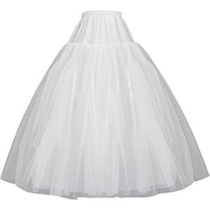 Women's Hoopless Petticoat 4 Layers Tulle Crinoline Underskirt Slips A-Line Floor Length Under Skirt to Make Dress Puffy for Bridal Wedding Dress Ball Gown White
