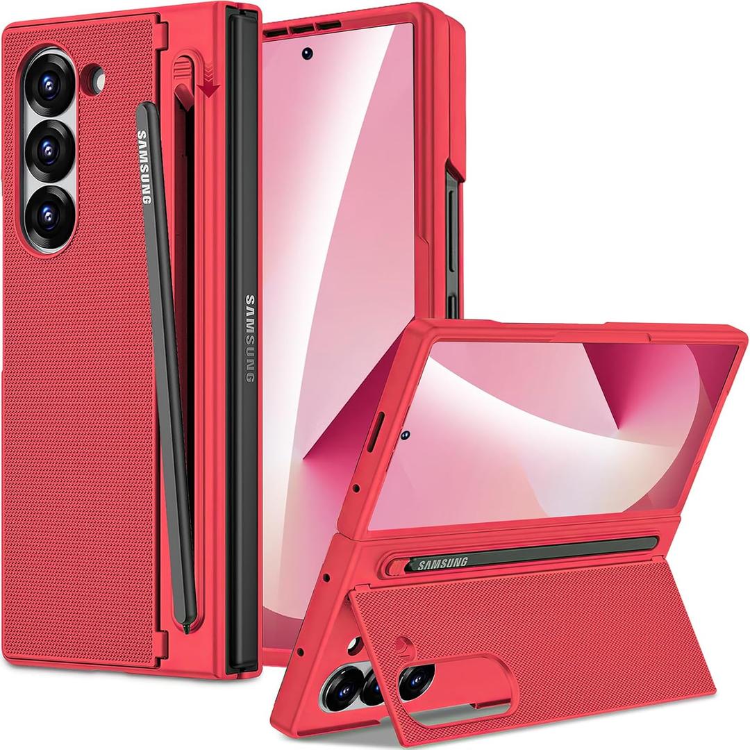 Miimall for Samsung Galaxy Z Fold 7 Case with S Pen Holder Slot [Military Grade Drop] [Built-in Clear Screen & Kickstand] Slim Thin Protective Phone Case for Galaxy Z Fold 7 5G Cover Stylus Red