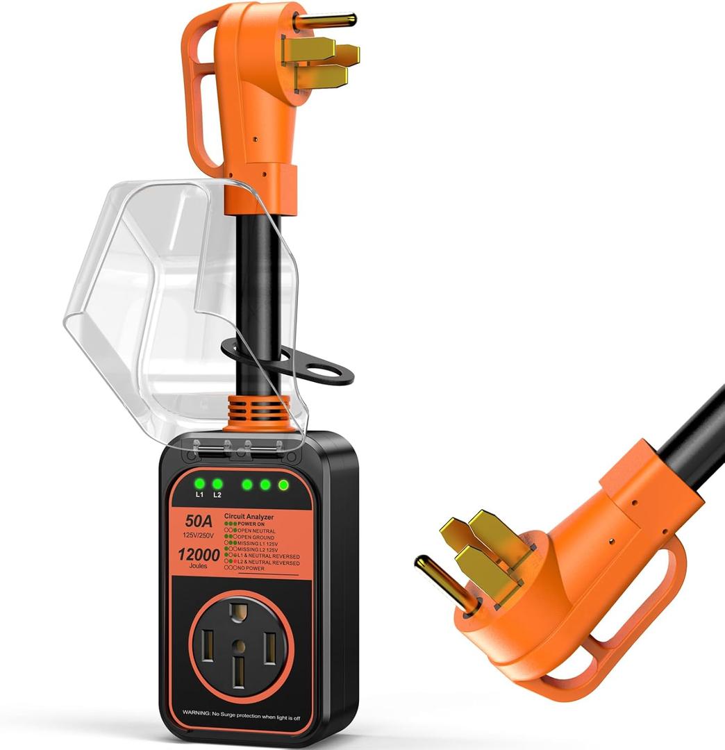 MILLIONHOME RV Surge Protector 50 Amp,    Voltage Protection RV Power Surge Protectors Waterproof, RV Adapter Plug for Camper, Circuit Analyzer for Travel Trailers (orange)