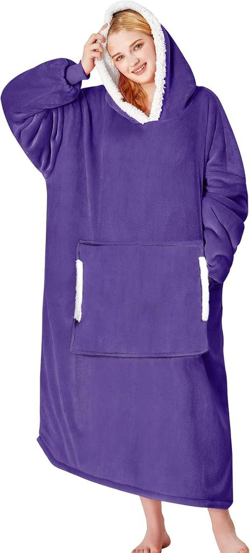 yescool Wearable Blanket Hoodie, Flannel Sherpa Fleece Blanket Sweatshirt for Adults Women Men,One Size Fits All (Lavender)