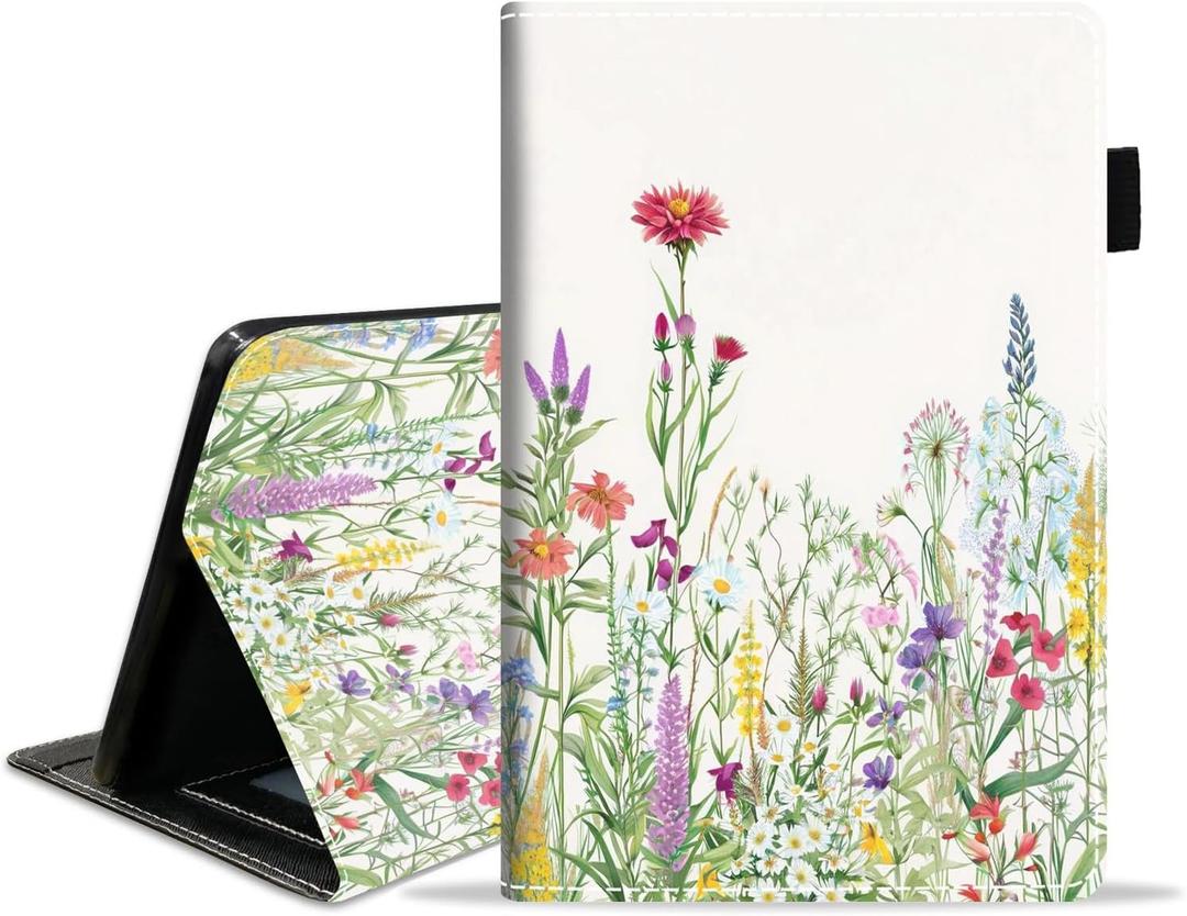 Case for Amazon Kindle Fire HD 10 Tablet 10.1" (9th/7th Gen, 2019/2017 Release) - PU Leather Folio Case with Smart Auto Wake/Sleep, Colorful Floral Green Leaf