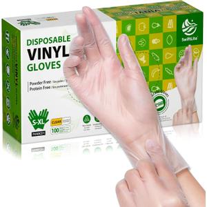 SWIFTLITE Disposable Vinyl Gloves, Food Safe, Latex-Free Powder-Free Clear Plastic Gloves for Cooking, House Clean, Food Prep (S)