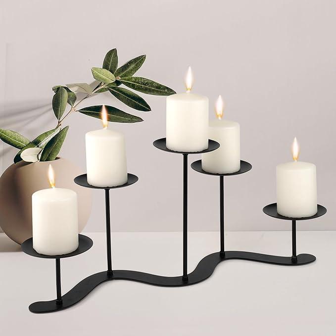 Fireplace Candle Holder for Home Decor: 17 inch Candle Stand for Indoor Dining Living Room Black Metal Pillar Candelabra for Outdoor Wedding Party Advent Halloween Christmas, Holder-5