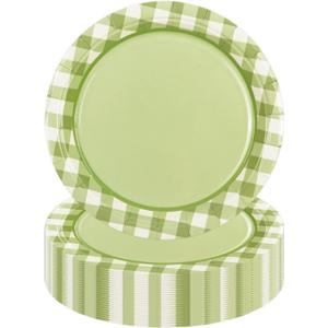 50PCS Sage Green Gingham Birthday Plates, 7 Inch Disposable Gingham Cake Plates Plaid Dessert Plates for Picnic Barbecue Baby Shower Wedding Birthday Party Decorations