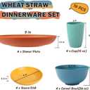 Wheat Straw Dinnerware Sets, Unbreakable Plates and Bowls Sets of 16, Kids Dinnerware Set Sevice for 4, Dishwasher & Microwave Safe Dish Set for Kitchen, Outdoor, Camping - Multi