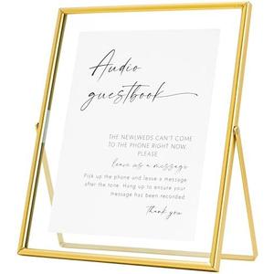 Calculs Gold Glass Picture Floating Frames 10x8 inches for Party Table Decoration Sign Wedding Inspo Audio Guest Book Welcome Sign Holder for Photobooth