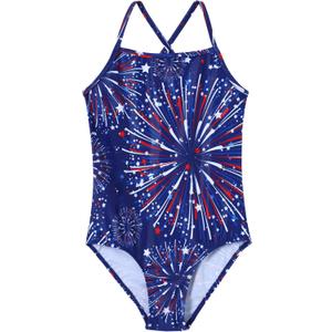 Girls Swimsuit One Piece Bathing Suit Quick Dry Beach Swimwear Cute Cross Shoulder Strap Swimming Suits 2-10 Years (American Stars)