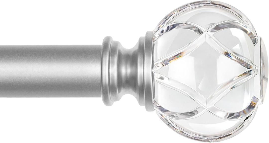 KAMANINA Silver Crystal Curtain Rod 72 to 144 Inches (6-12 Feet), 1 Inch Heavy Duty Curtain Rods for Windows, Telescoping Long Drapery Rods with Acrylic Diamond Netted Texture Finials