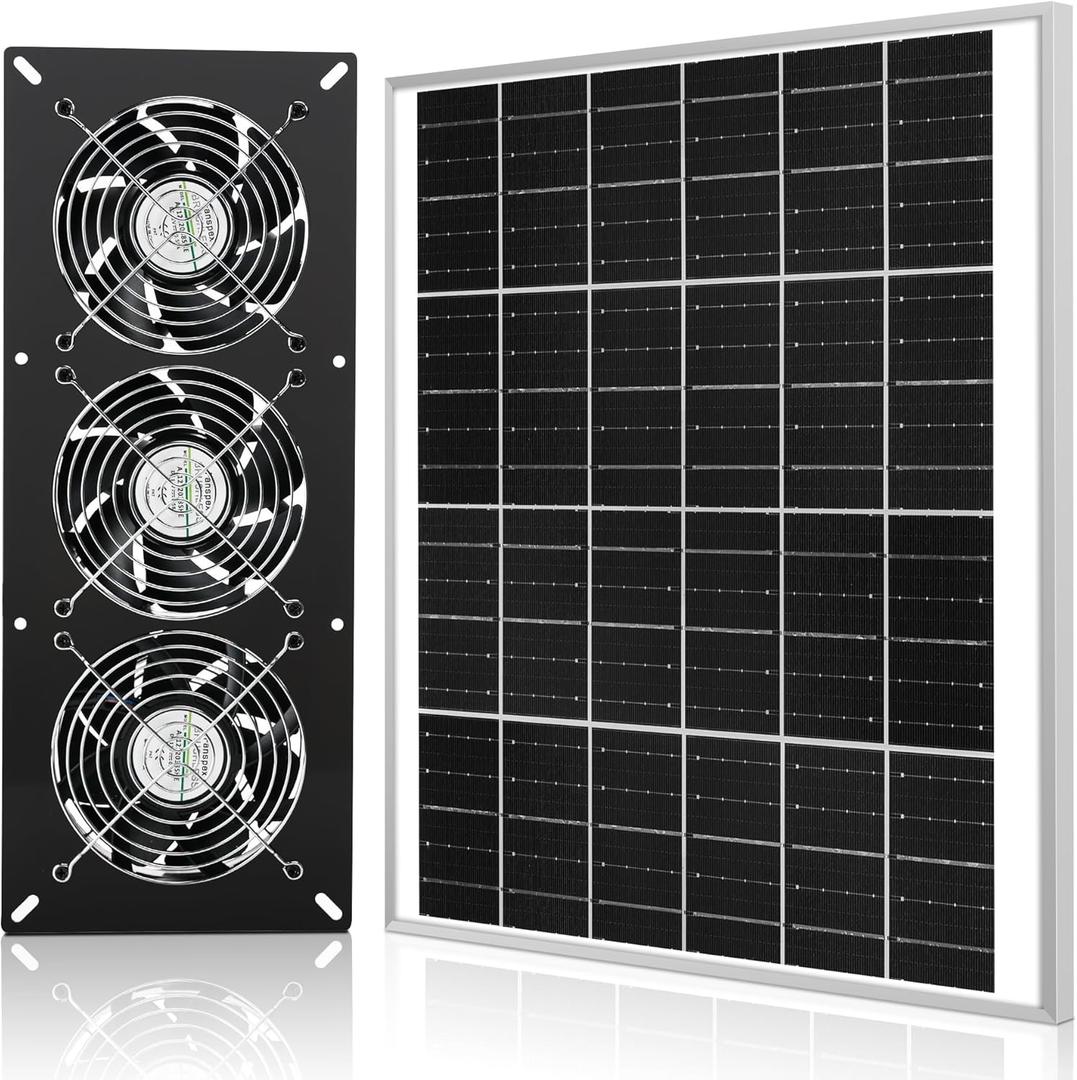 Solar 3 Fan Kit, 25W Solar Panel Powered Exhaust Fan for Outdoor Chicken Coop, Greenhouse & Shed, Intake or Exhaust Air for Cooling, IP67 Waterproof, 3500RPM, 15FT Cord