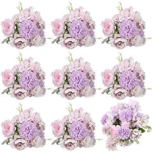 Lyrow Artificial Peony Hydrangea Flowers Bouquets Realistic Silk Fake Flowers for Wedding Table Centerpieces Home Farmhouse Decor Faux Floral Arrangement for Bridal Party DIY,Light Purple, 8 Pcs