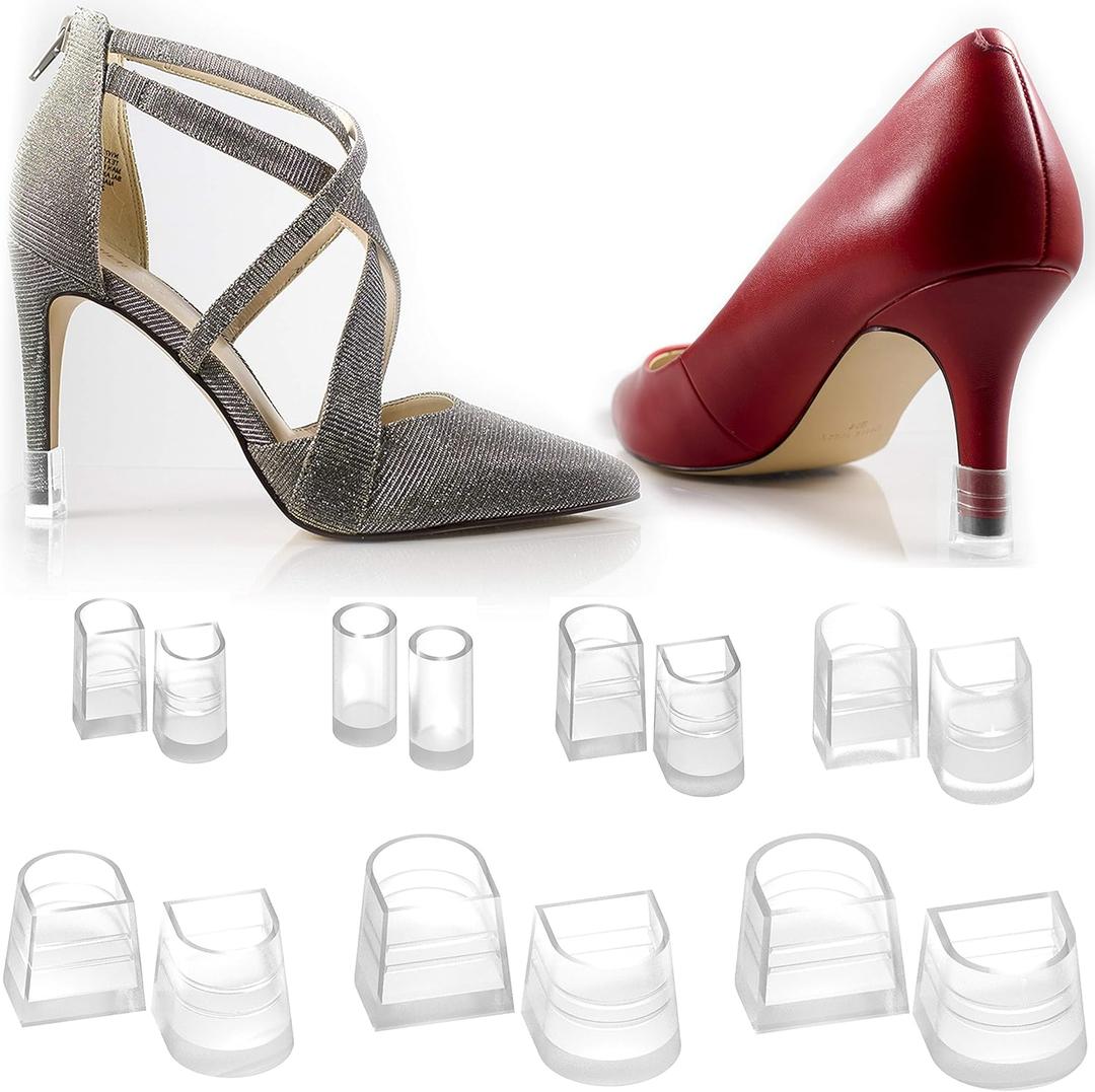 Heel Hunks Cap Protectors for High Shoes | 10 Sizes Sets | Replacement Savers for Stiletto and Pumps Tips | Stoppers for Grass Covers and Protects | Anti-Slip (Clear)